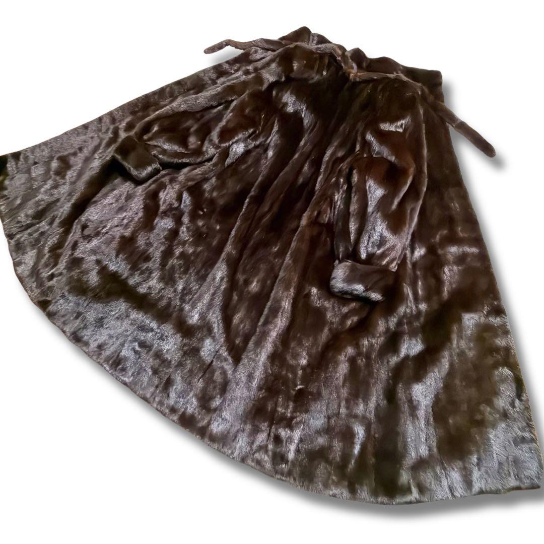 【着丈114cm/裾幅180cm】ダークミンク リアルファーコート 本毛皮 艶◎