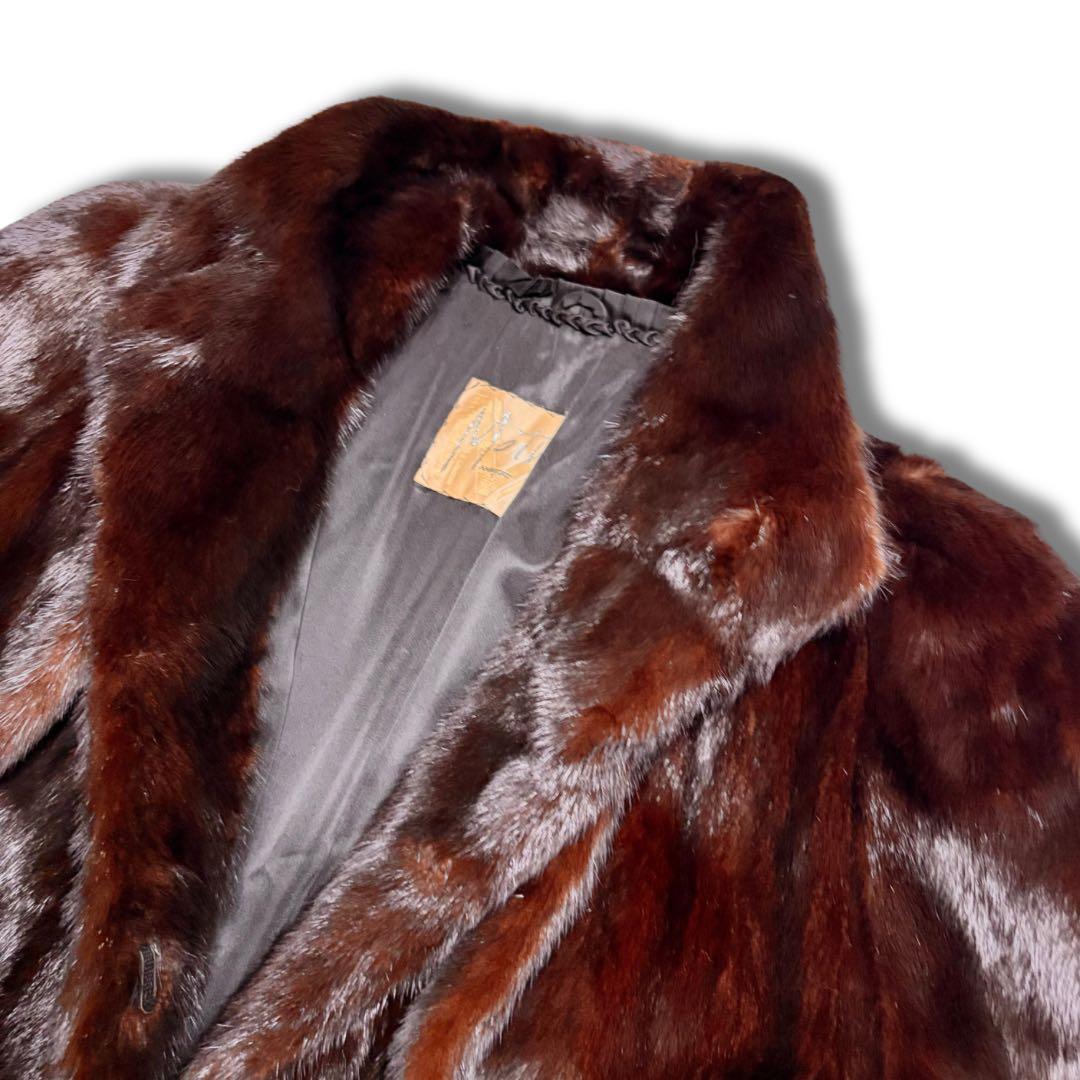 【着丈114cm/裾幅180cm】ダークミンク リアルファーコート 本毛皮 艶◎