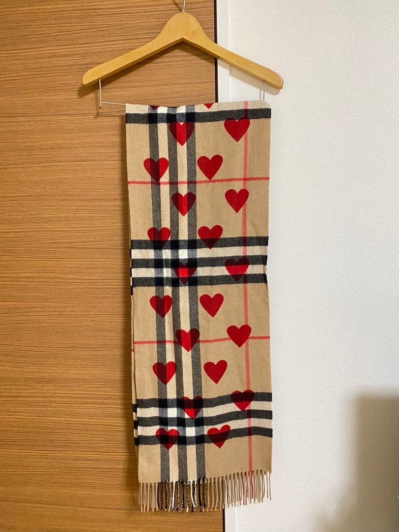 BURBERRY　バーバリー　マフラー　カシミア100％　ハート赤　美品