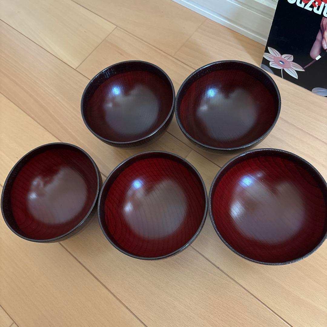 鈴武 会津漆器 紅布着　汁椀 5個セット 未使用品