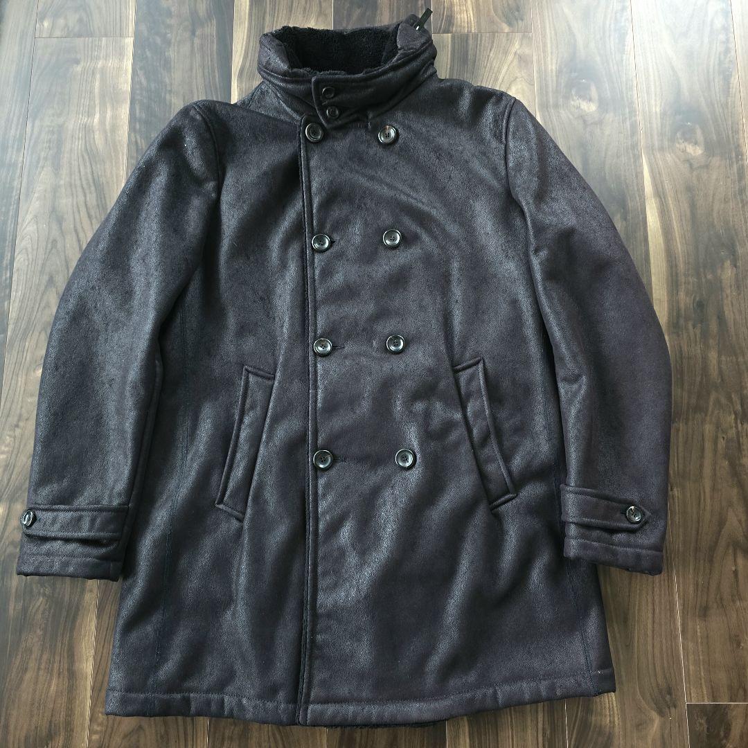 【Armani Collezioni 】ブラック レザー調コートサイズ50