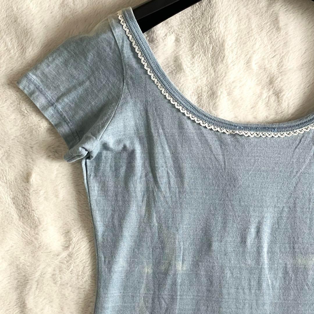 新品 ドルチェアンドガッバーナ コットン ロゴ ダメージ加工Tシャツ M ブルー