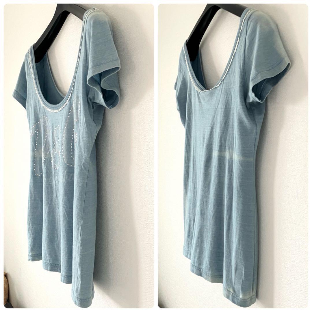 新品 ドルチェアンドガッバーナ コットン ロゴ ダメージ加工Tシャツ M ブルー