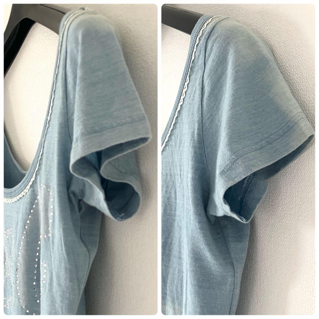 新品 ドルチェアンドガッバーナ コットン ロゴ ダメージ加工Tシャツ M ブルー