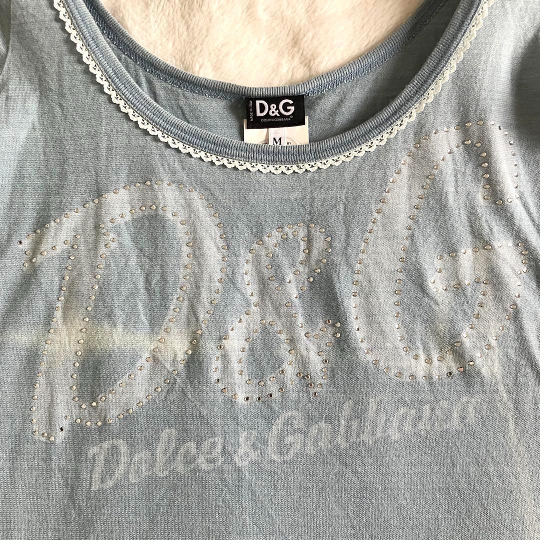 新品 ドルチェアンドガッバーナ コットン ロゴ ダメージ加工Tシャツ M ブルー