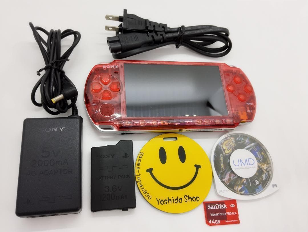 PSP 3000 すぐ遊べるセット【美品・カスタム】スケルトンレッドオプション付