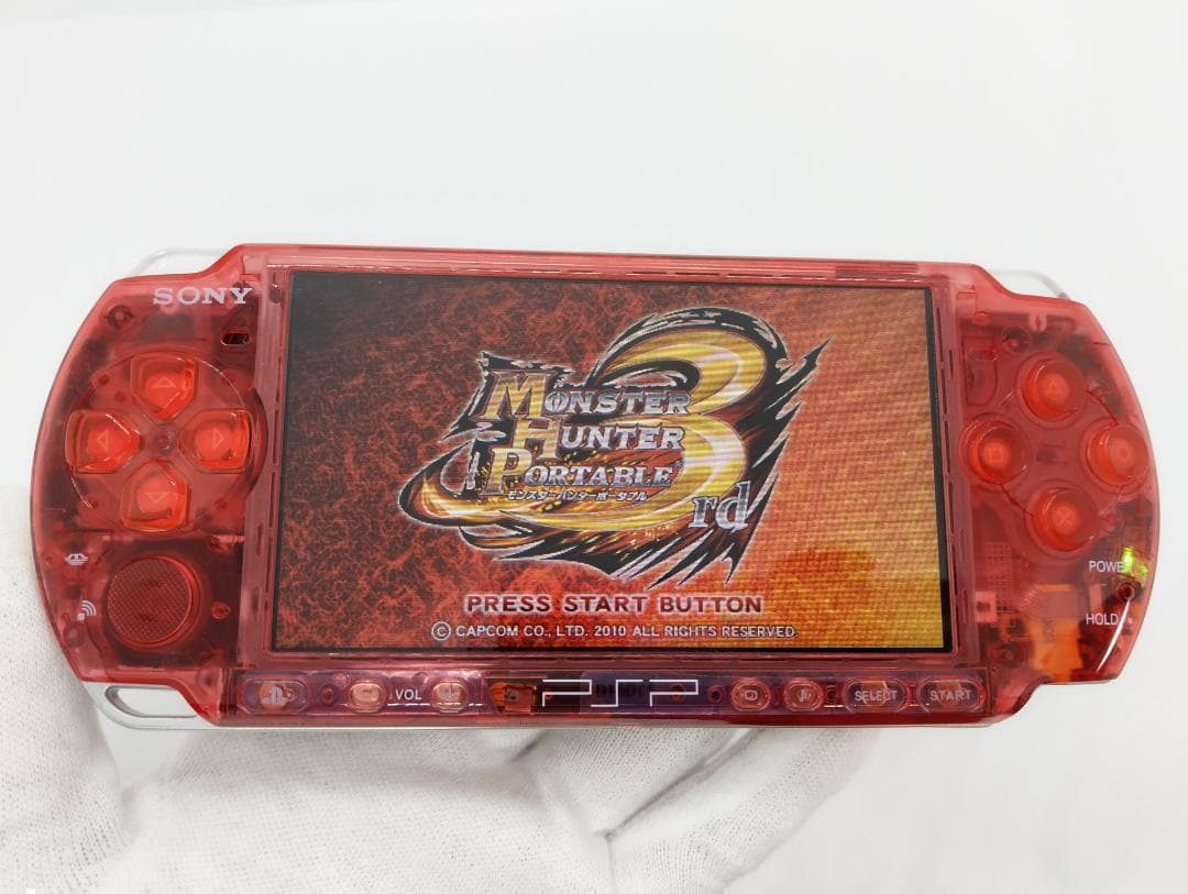 PSP 3000 すぐ遊べるセット【美品・カスタム】スケルトンレッドオプション付