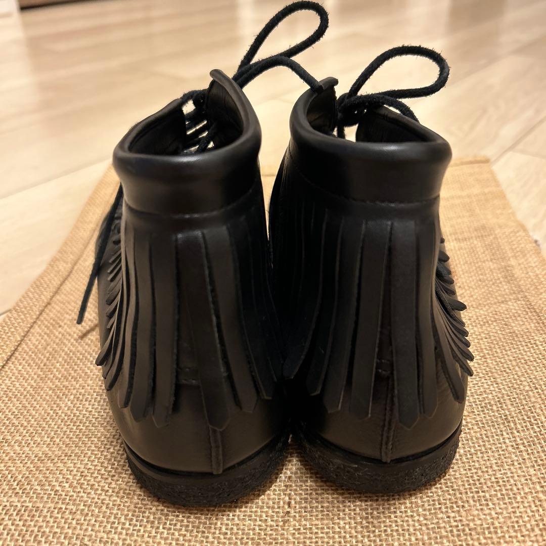 サンローラン　ブラックレザーフリンジモカシンブーツ