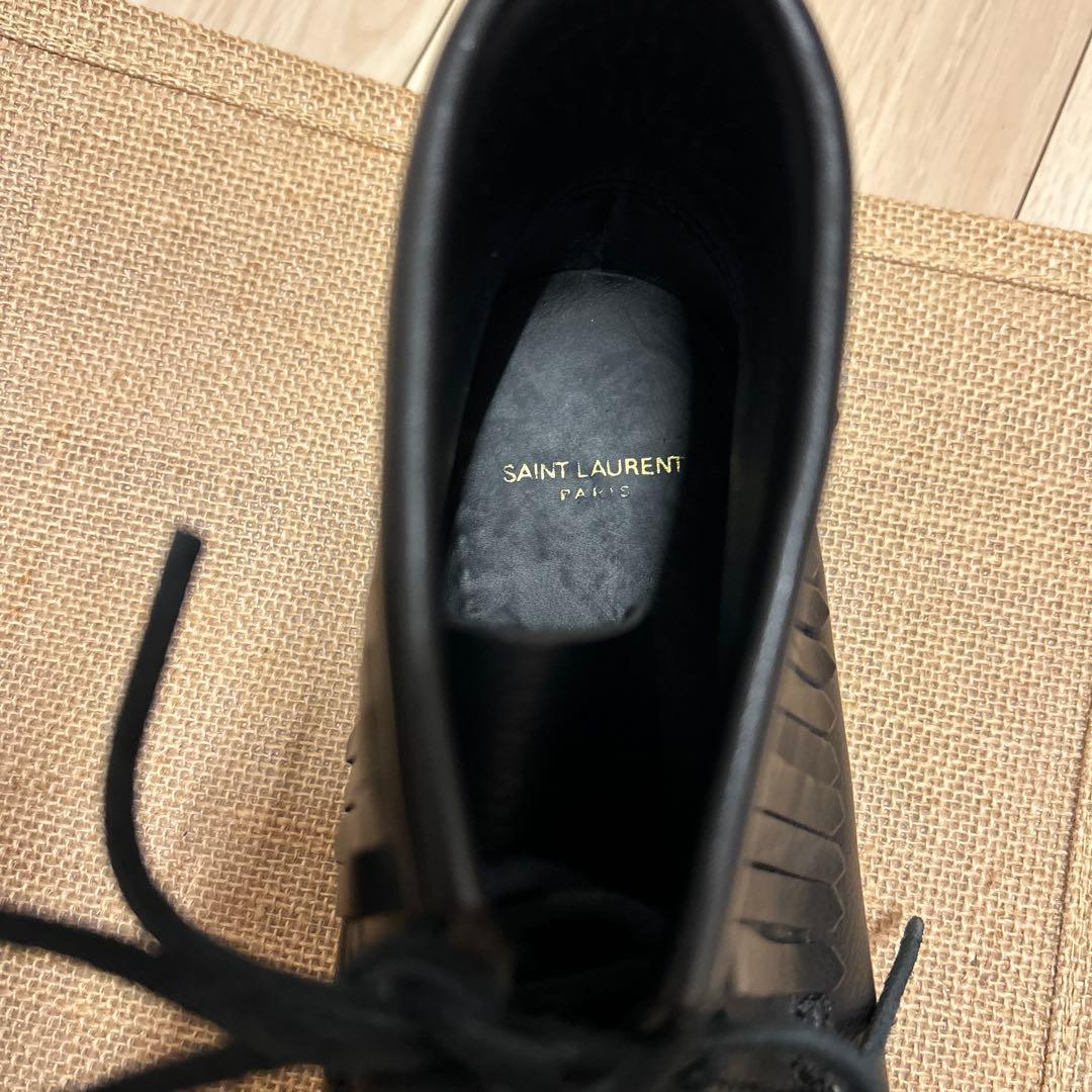 サンローラン　ブラックレザーフリンジモカシンブーツ