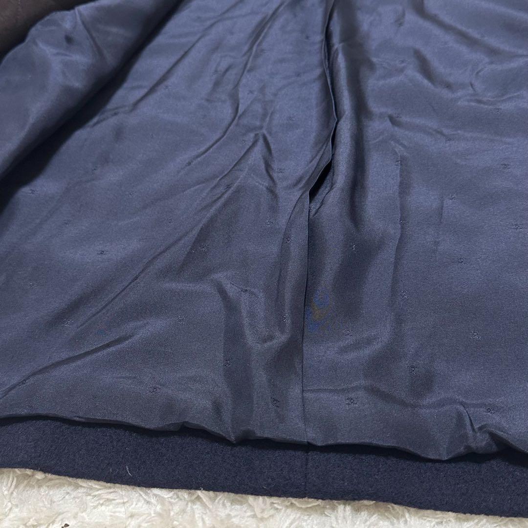 【美品】シャネル ウールショールカラーコート ネイビー サイズM