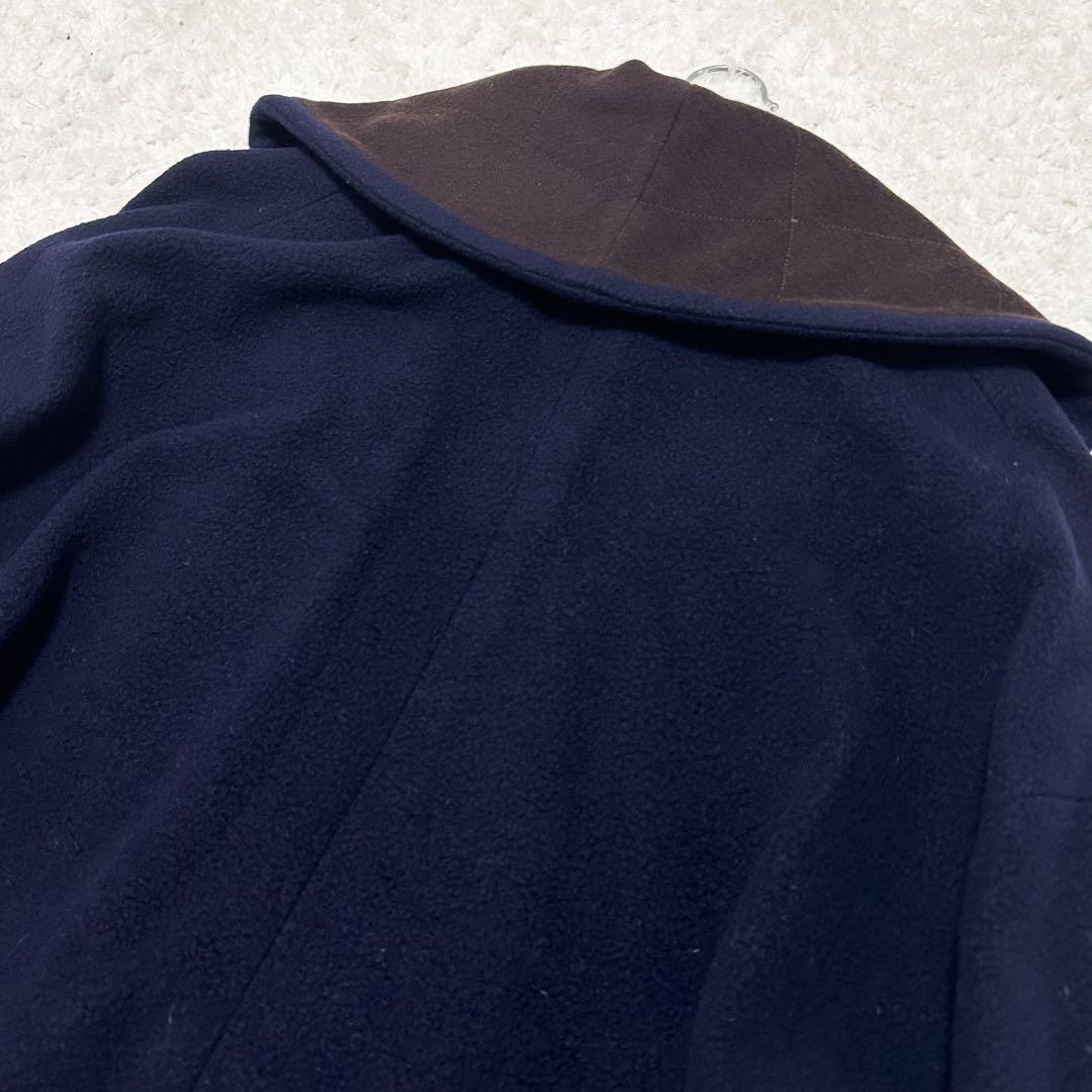 【美品】シャネル ウールショールカラーコート ネイビー サイズM