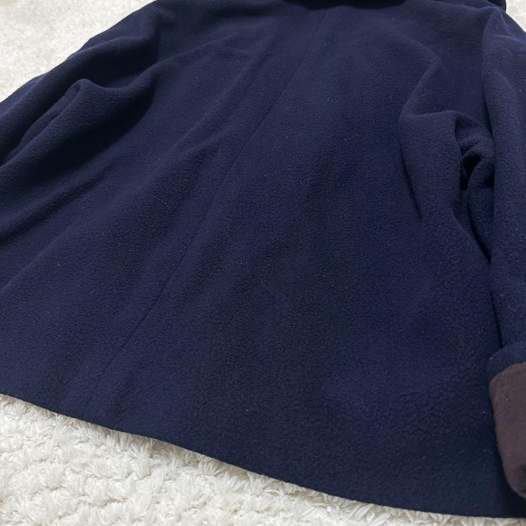【美品】シャネル ウールショールカラーコート ネイビー サイズM