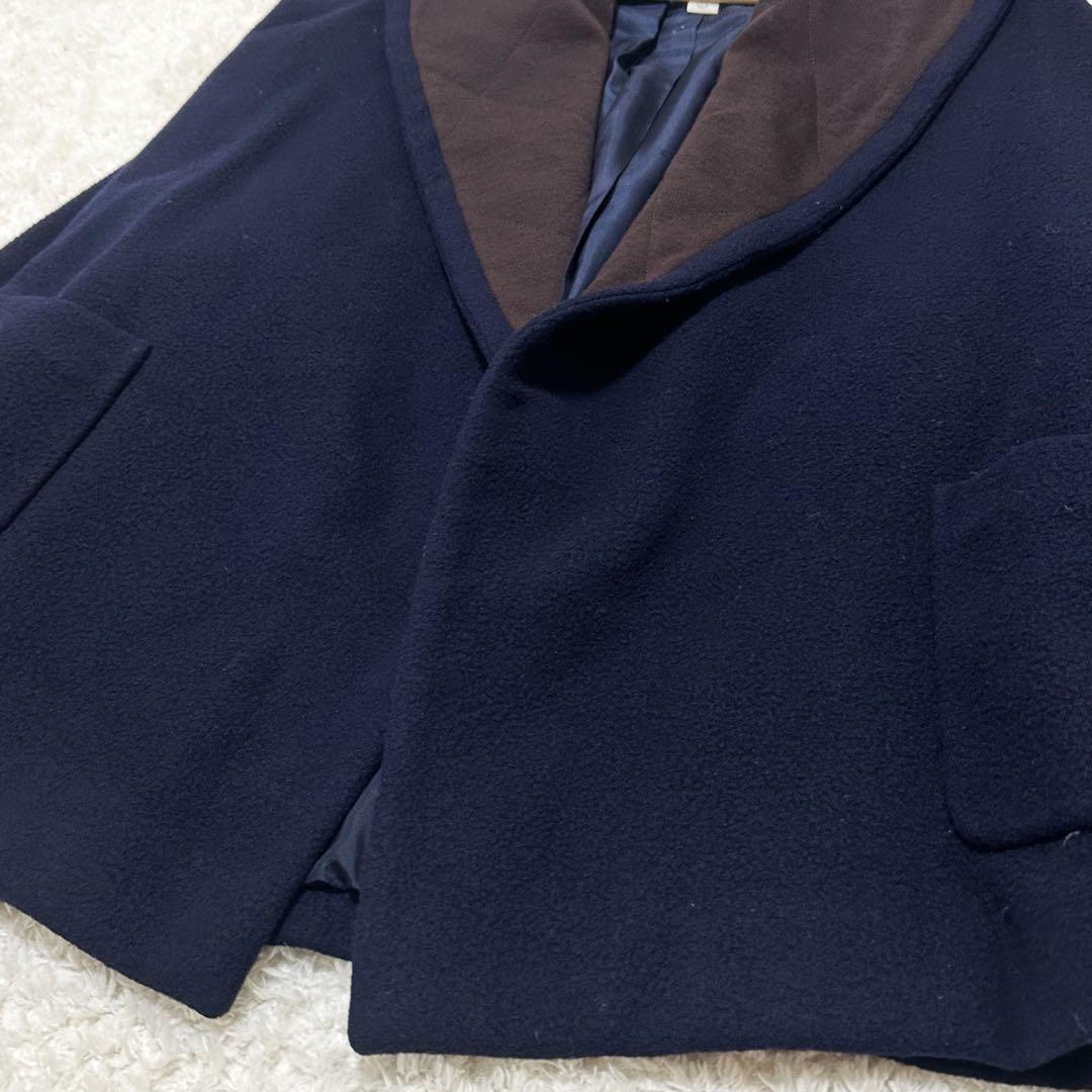 【美品】シャネル ウールショールカラーコート ネイビー サイズM