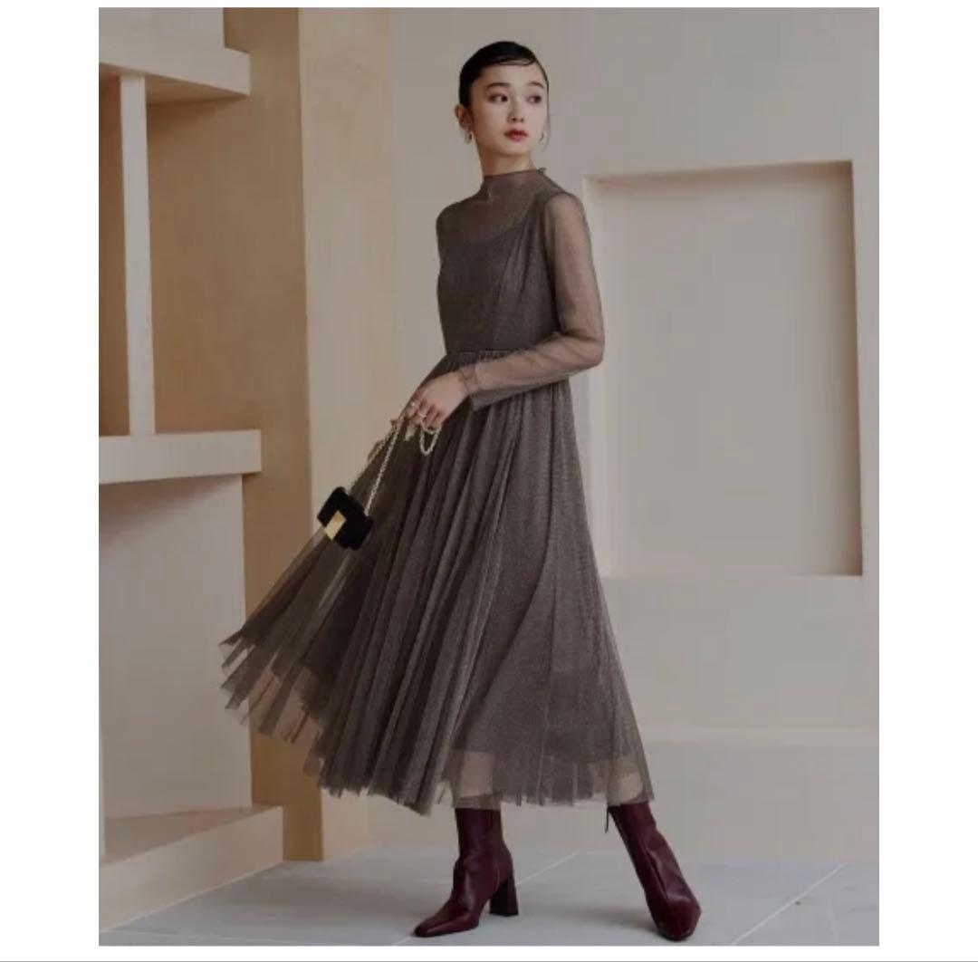 【Dorry Doll】ラメチュールメロウワンピース　ドレス　チャコール