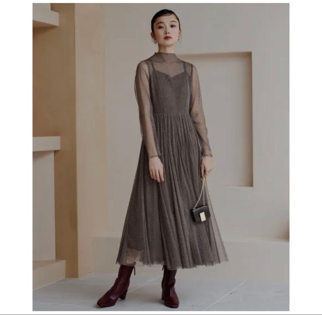 【Dorry Doll】ラメチュールメロウワンピース　ドレス　チャコール