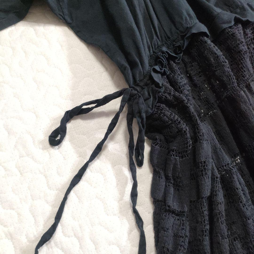 美品✨TODAYFUL　コットンレースギャザーワンピース　ゆったり　黒　38