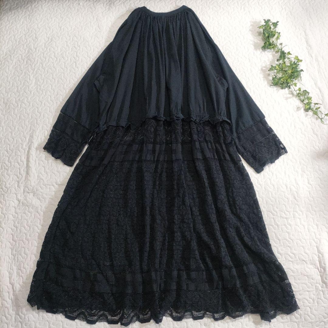 美品✨TODAYFUL　コットンレースギャザーワンピース　ゆったり　黒　38