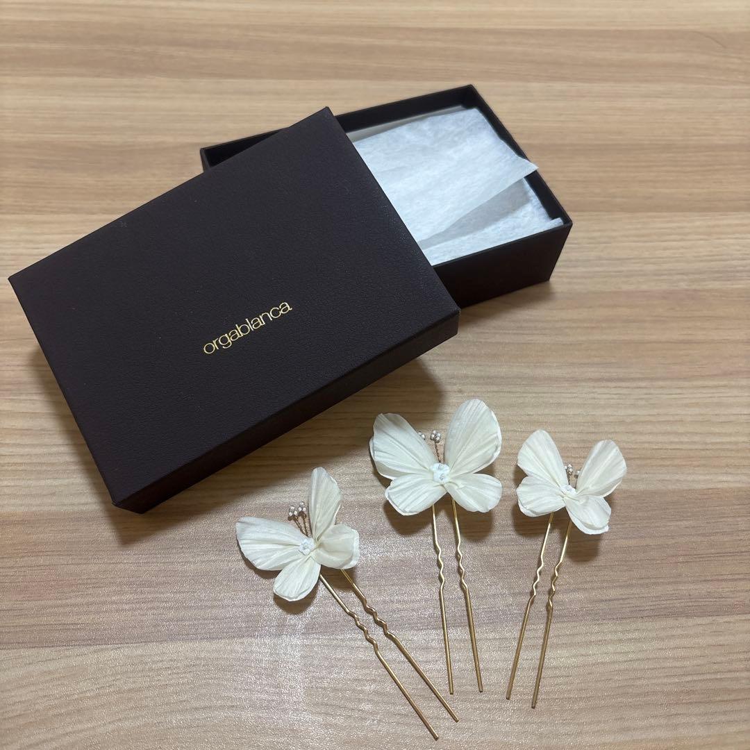 【motimoti】結婚式ヘアアクセ蝶々ピン　orgablanca