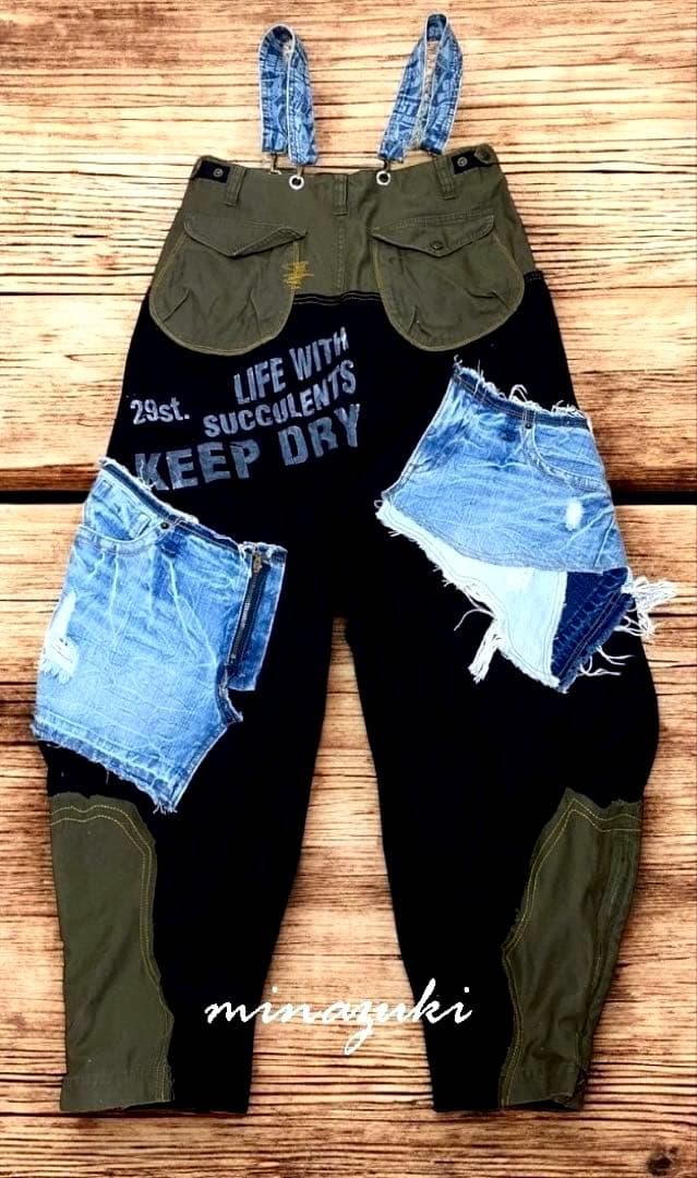 ちびすけ☆2wayサルエルハイウエストサロペットパンツ☆ミリタリスタイル☆