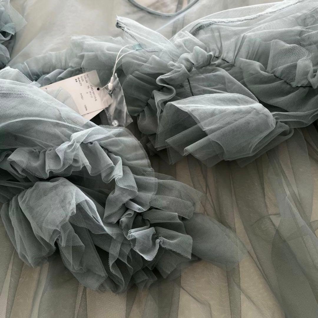 【新品タグ付き】ANDRESD デコラティブチュールトップス フリルブラウス緑