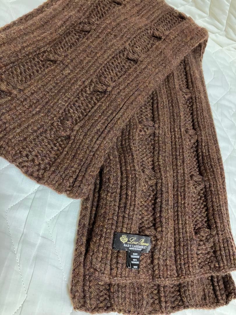 Loro Piana ベビーカシミア ブラウンニットマフラー