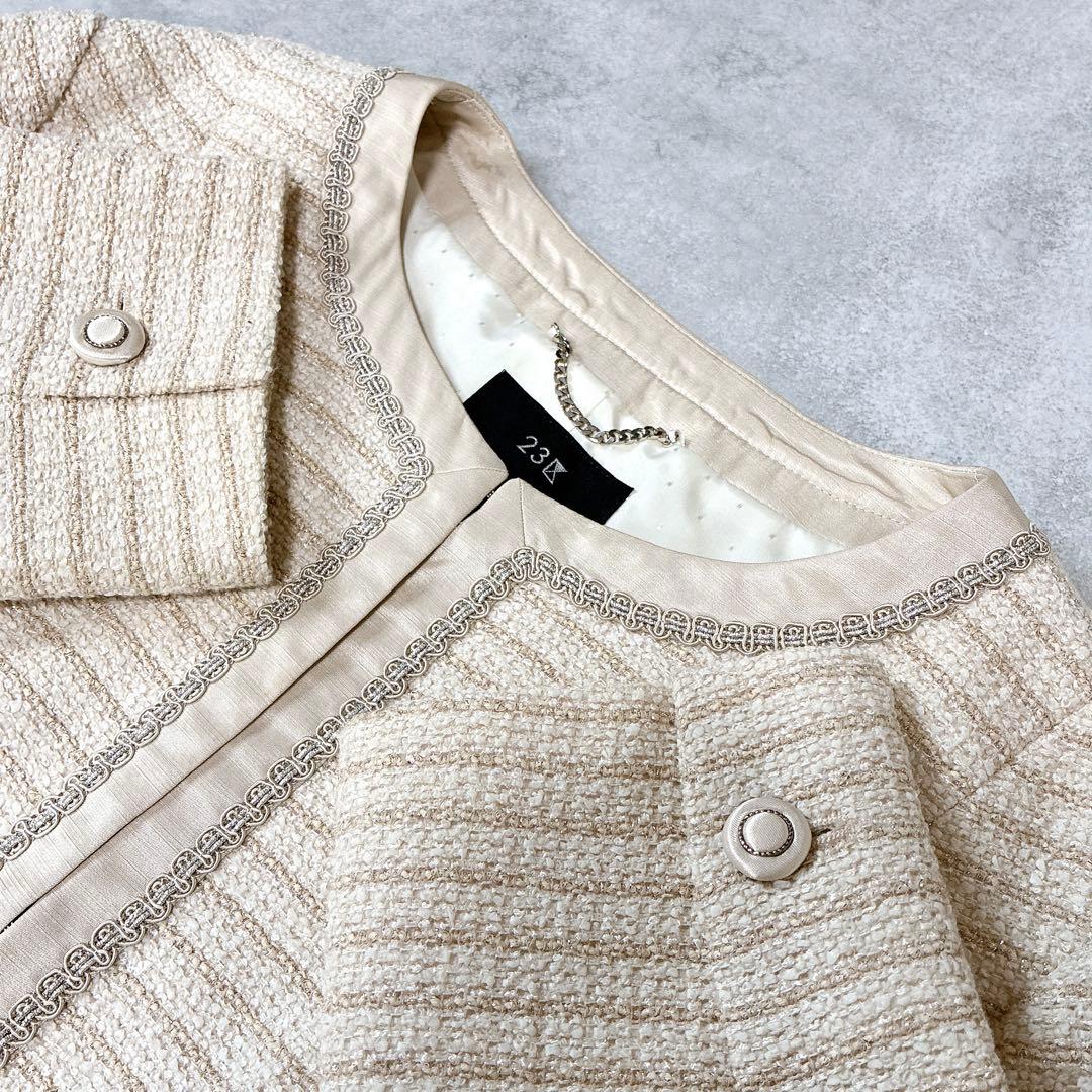 大きいサイズ♡ 23区　ノーカラー　ツイードジャケット　入学式　セレモニー　44