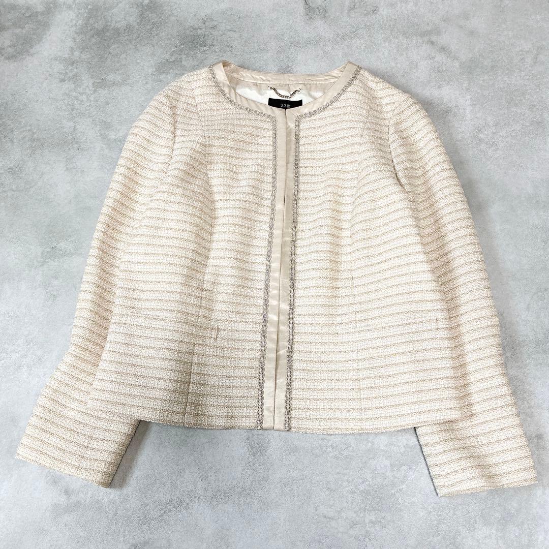 大きいサイズ♡ 23区　ノーカラー　ツイードジャケット　入学式　セレモニー　44