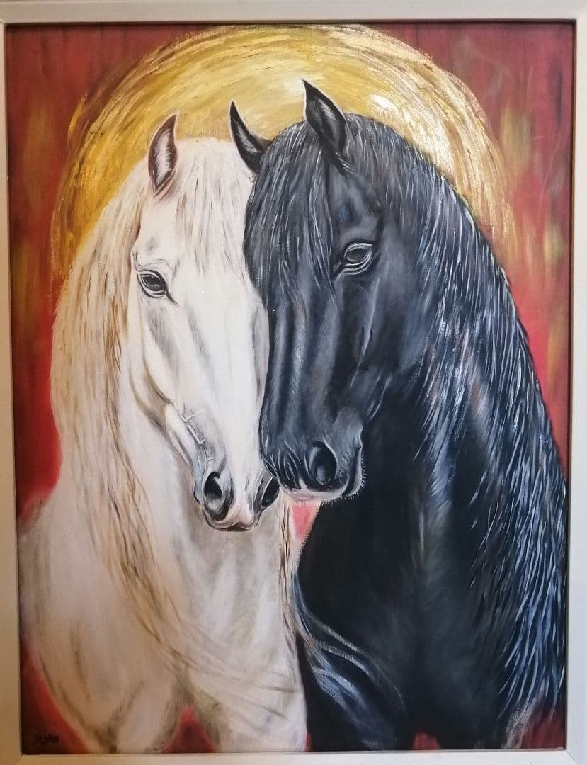 さく　　絵画　額縁　油彩画