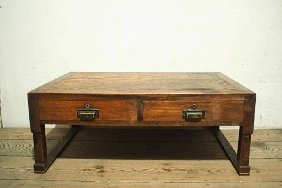 1074 アンティーク　文机　ローテーブル　展示台　引き出し　古家具　レトロ