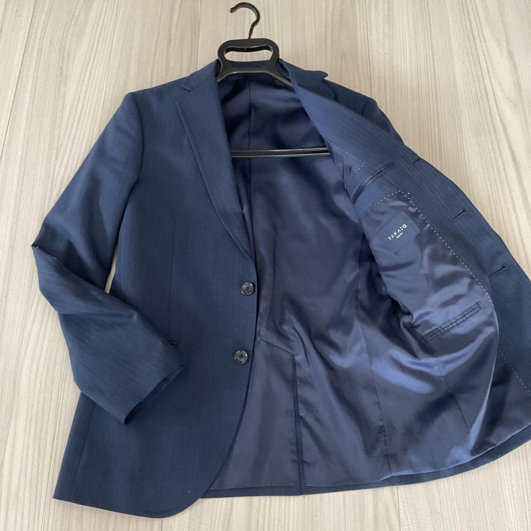 美品⭐︎Y4 タカキューTAKAQ ★スーツ 青 ストライプ ⭐︎ブルー 秋冬用