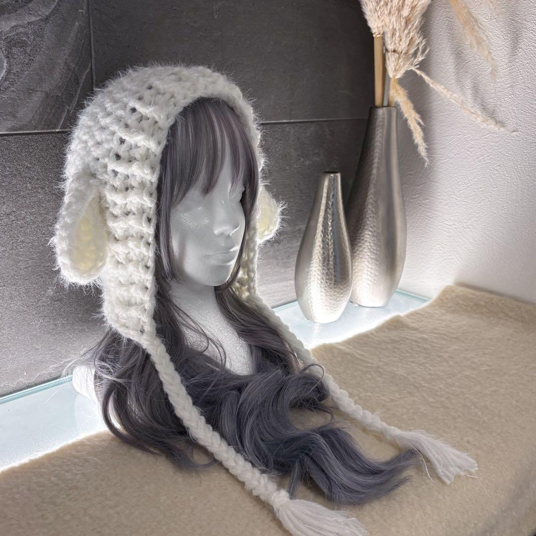 ^_^様オーダー　猫耳ニット帽　ひつじボンネット