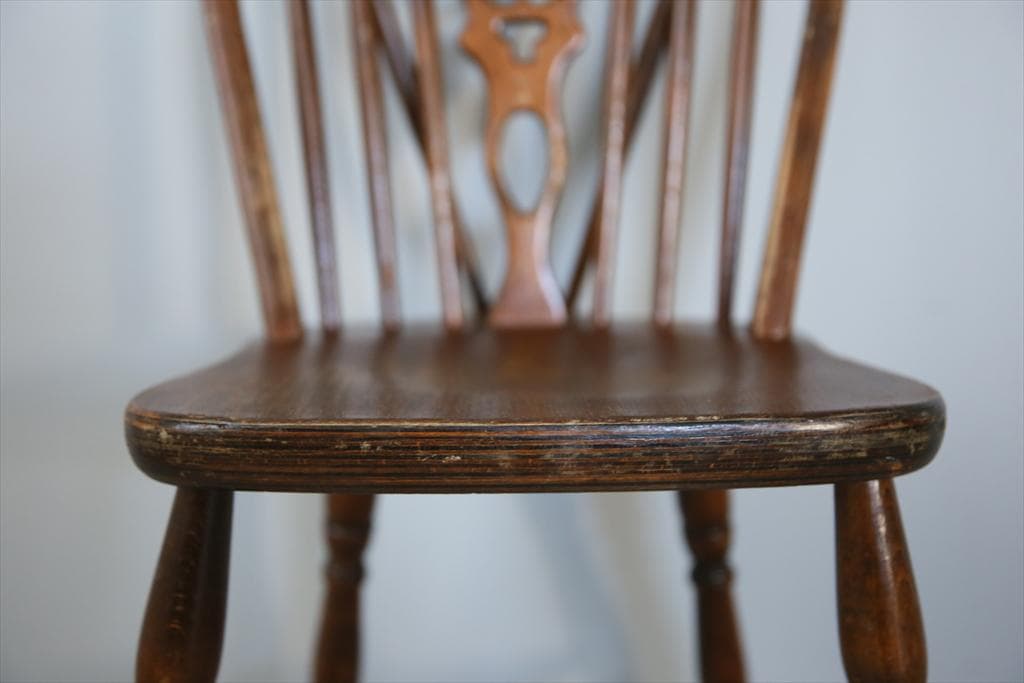 英国アンティーク木製ホイールバックチェア/ダイニングイス/椅子(92-37-3)