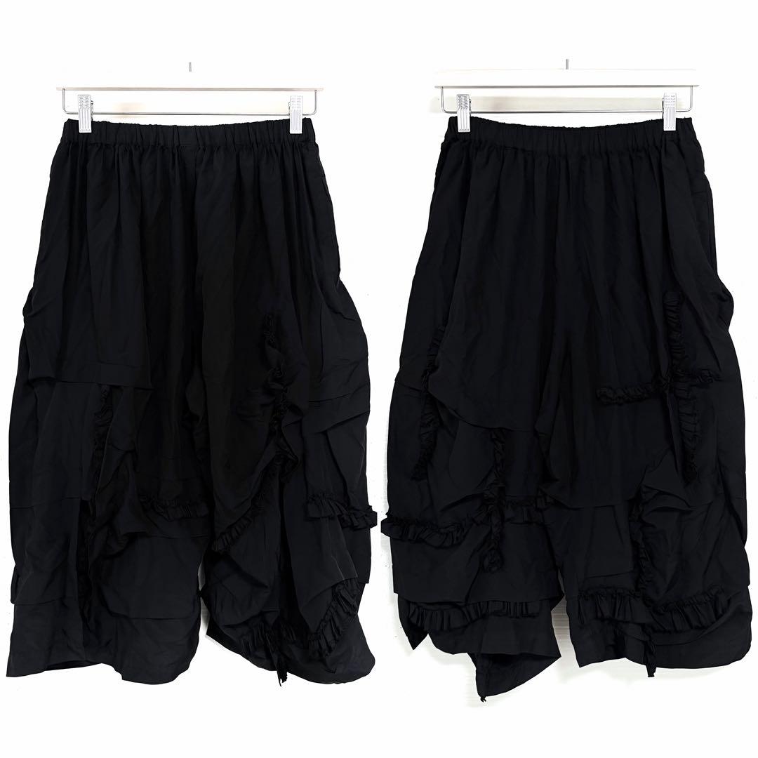 《美品》 コムデギャルソン ポリ縮 フリル ワイドパンツ ブラック S