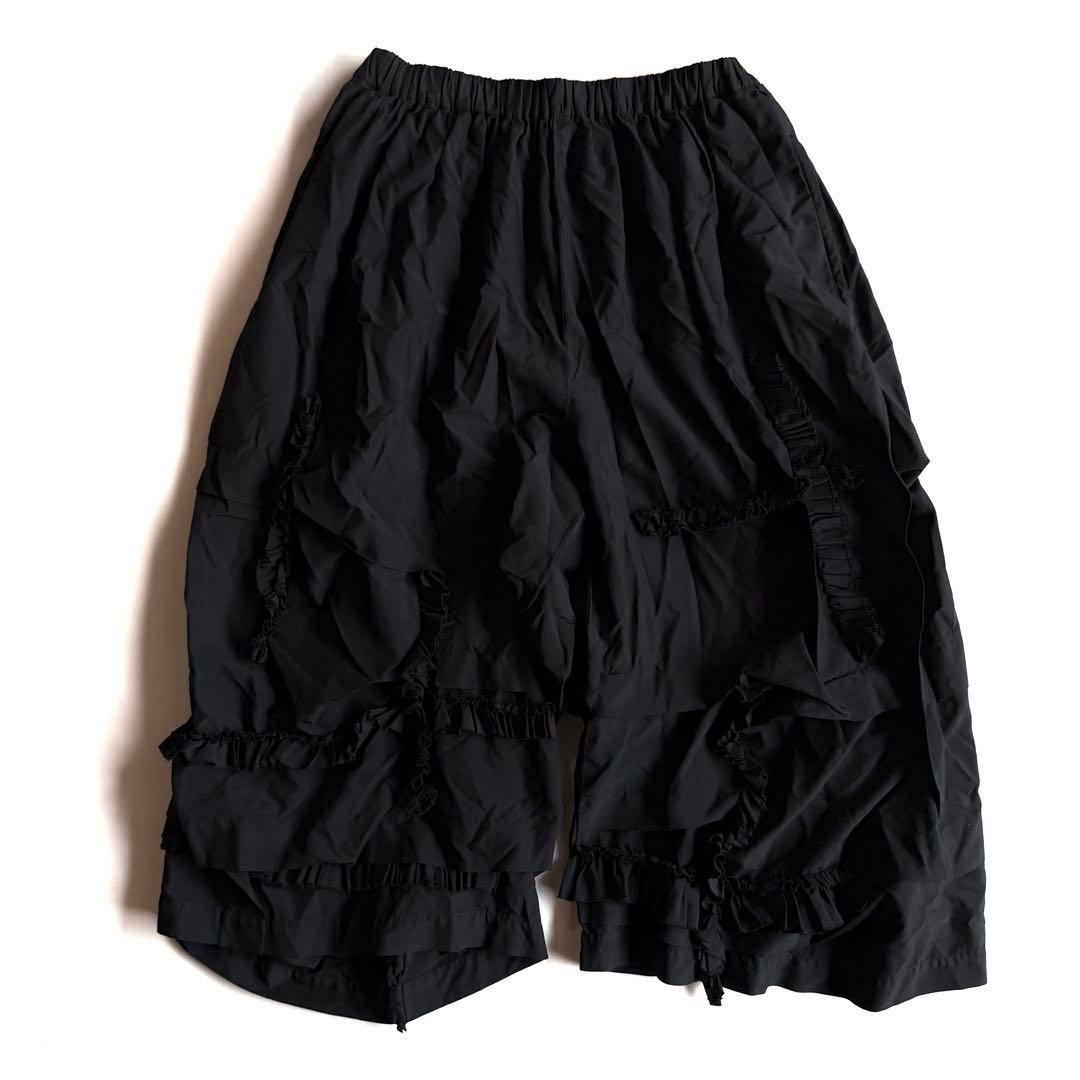 《美品》 コムデギャルソン ポリ縮 フリル ワイドパンツ ブラック S