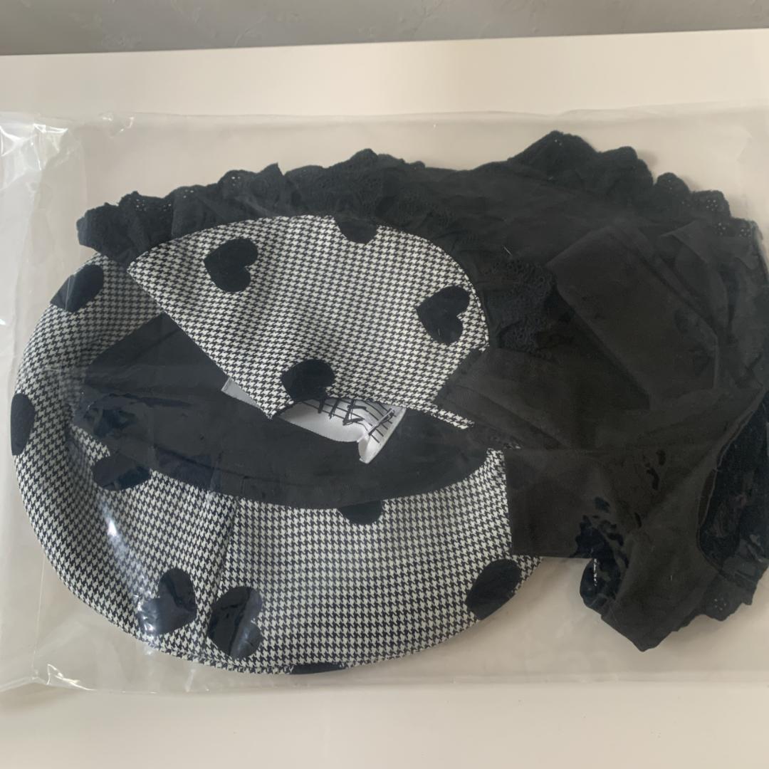 新品・未開封 ヘイヘイ heihei ハートチェックベレー帽子＋つけ襟