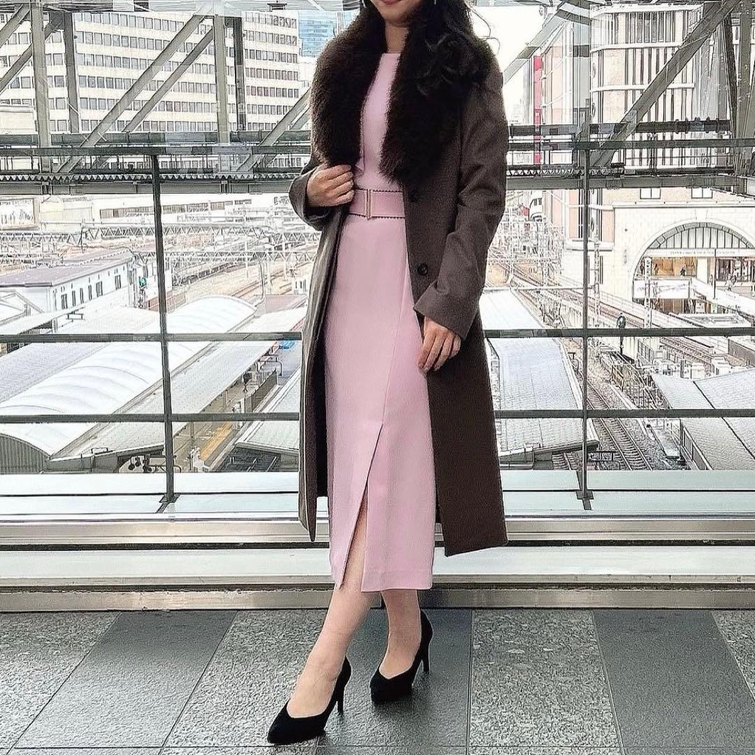 22AW 美品 ピンキーアンドダイアン カシミヤ混ベルテッドコート ファーコート