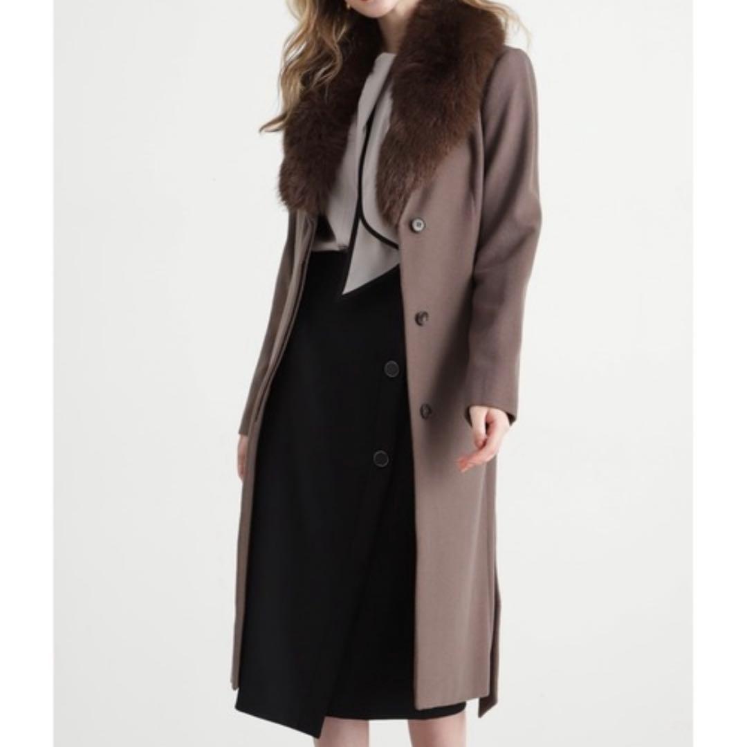 22AW 美品 ピンキーアンドダイアン カシミヤ混ベルテッドコート ファーコート