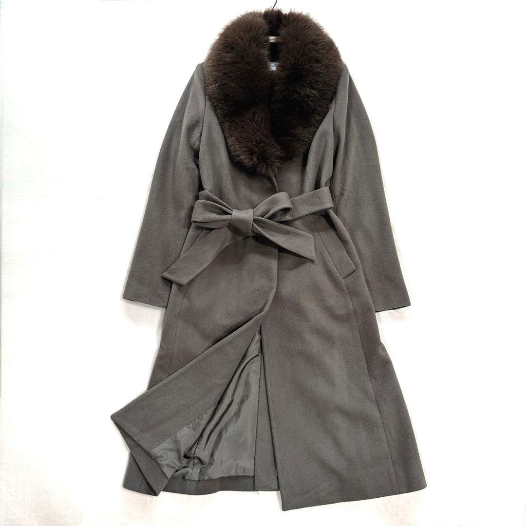 22AW 美品 ピンキーアンドダイアン カシミヤ混ベルテッドコート ファーコート