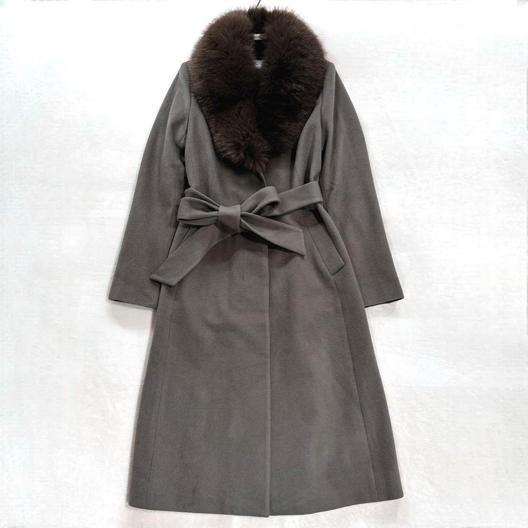22AW 美品 ピンキーアンドダイアン カシミヤ混ベルテッドコート ファーコート