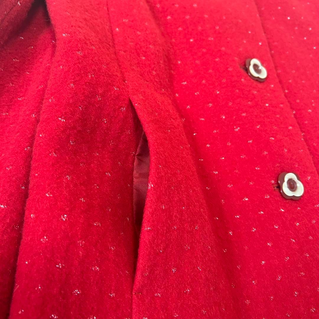 TOCCA 赤 アンゴラブレンドロングコート 丸襟 ウール ボタン ラメ 0/S
