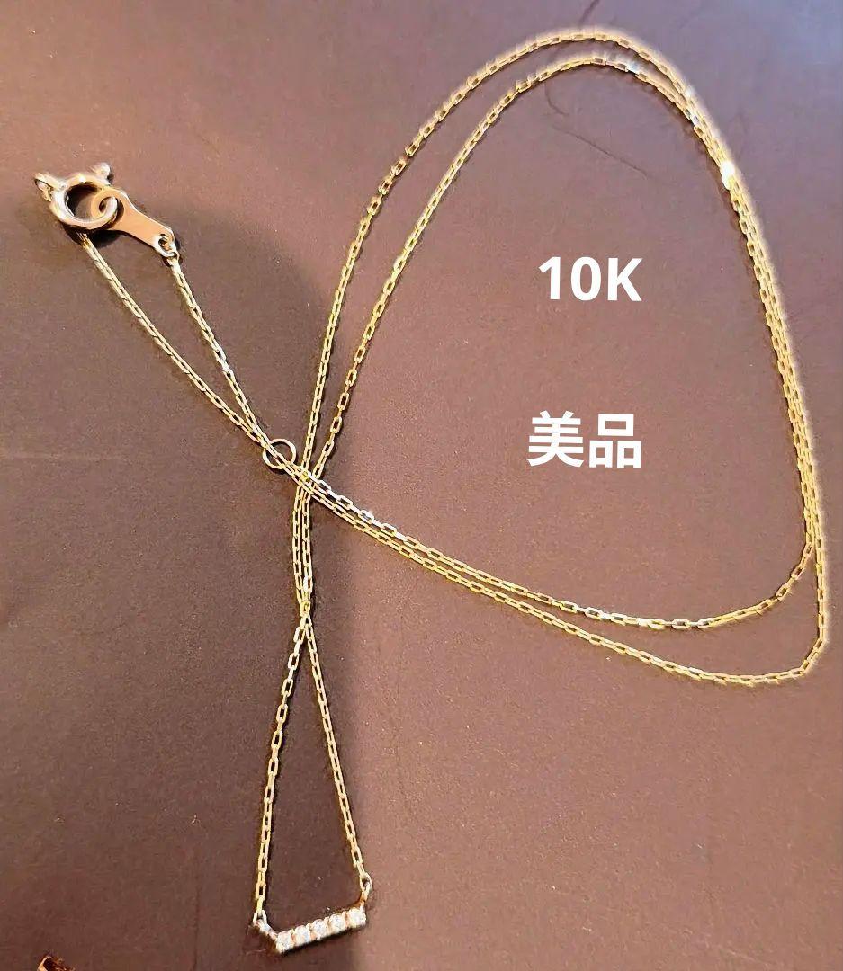 10K イエローゴールド ジルコニアストーンバー ネックレス スキンジュエリー✩