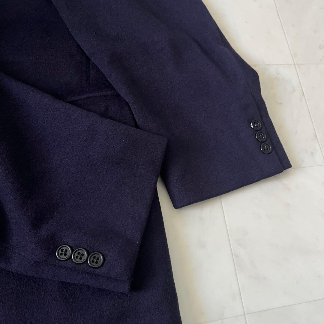 アクアスキュータム カシミヤ100% チェスターコート ネイビー メンズXL相当