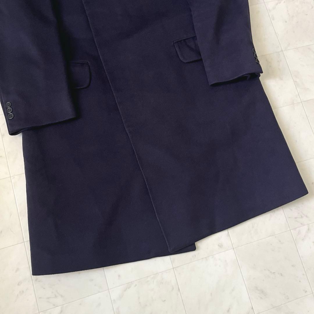 アクアスキュータム カシミヤ100% チェスターコート ネイビー メンズXL相当