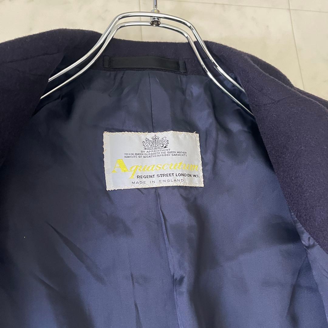 アクアスキュータム カシミヤ100% チェスターコート ネイビー メンズXL相当