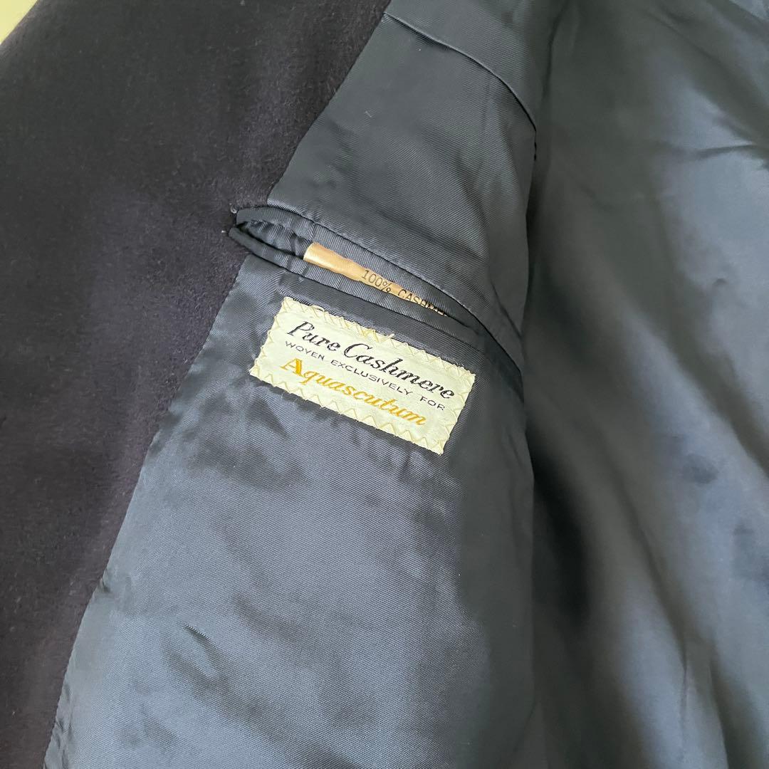 アクアスキュータム カシミヤ100% チェスターコート ネイビー メンズXL相当