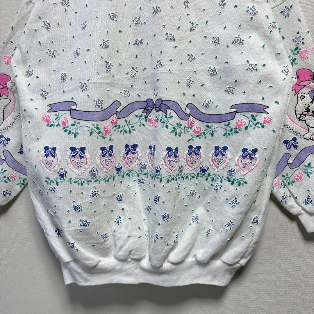 USAvintageアメリカ古着 発泡プリント猫ちゃんハートデザインスウェット