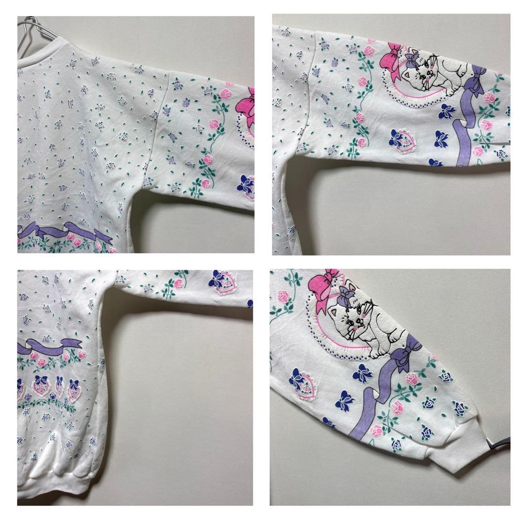 USAvintageアメリカ古着 発泡プリント猫ちゃんハートデザインスウェット