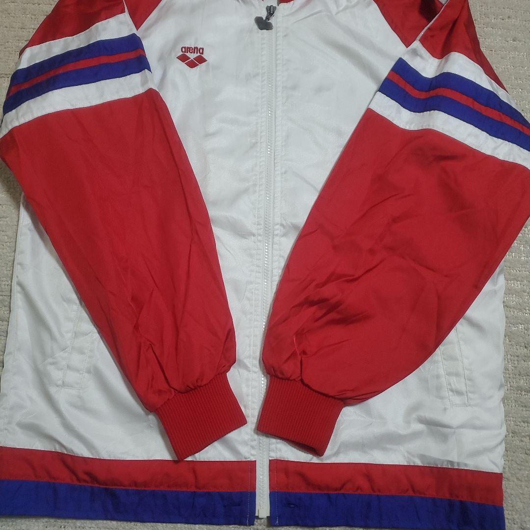 【希少】arena　フード付ナイロンジャケット　デサント製　M　テープロゴ