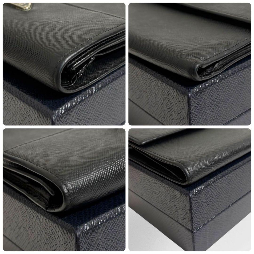 極美品✨ PRADA プラダ 三つ折り財布 サフィアーノ ブラック 黒