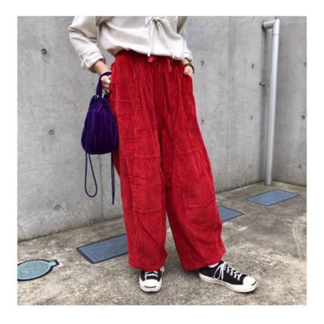 【期間限定】needlesヒザデルパンツ 赤 コーデュロイ